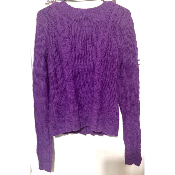 Fossil Women's Cable Knit Cardigan Size Large Purple Wool Blend Button Up Y2K - Picture 4 of 6